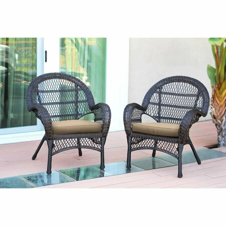 JECO W00208-C-2-FS006-CS Espresso Wicker Chair with Tan Cushion, 2PK W00208-C_2-FS006-CS